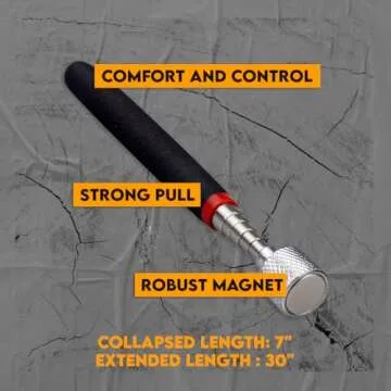 SE 30-inch Telescoping Magnetic Pick-Up Tool, Extendable Magnetic Wand Pickup Tool for Mechanics, Household, Office & Industry, Stainless Steel, Black Handle