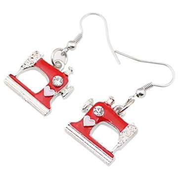 NEWEI Cute Sewing Machine Earrings Fashion Sewing Tools Jewelry For Women Gift Decoration Charms (Red)