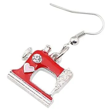 NEWEI Cute Sewing Machine Earrings Fashion Sewing Tools Jewelry For Women Gift Decoration Charms (Red)