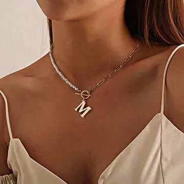 Elegant Pearl Initial Necklace 14K Gold Plated Jewelry