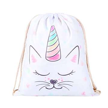 Unicorn Gifts for Girls 4 Pack Unicorn Stuff Girls Gift bags- Unicorn Drawstring Backpack/Rainbow Makeup Bag/Pocket Purse/Unicorn Gift Card