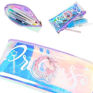 Unicorn Gifts for Girls 4 Pack Unicorn Stuff Girls Gift bags- Unicorn Drawstring Backpack/Rainbow Makeup Bag/Pocket Purse/Unicorn Gift Card