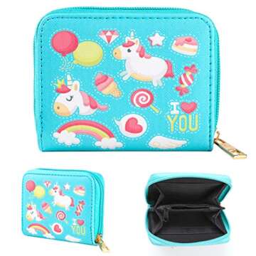 Unicorn Gifts for Girls 4 Pack Unicorn Stuff Girls Gift bags- Unicorn Drawstring Backpack/Rainbow Makeup Bag/Pocket Purse/Unicorn Gift Card