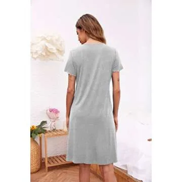 Ekouaer Women's Nightshirt V-Neck Button Down Sleepwear