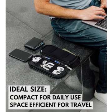 Electronic Organizer Travel Case for Charger, Power Bank. Tech Pouch for Cord, SSD, Adapter, USB C Hub. Tech Bag Organiser for Cable, Laptop, MacBook Accessories. Estuche para Cables y Cargadores