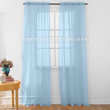 Elegant Comfort 2-Piece Sheer Panel with 2inch Rod Pocket - Window Curtains 40-inch Width X 84-inch ...