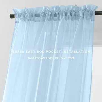 Elegant Comfort 2-Piece Sheer Panel with 2inch Rod Pocket - Window Curtains 40-inch Width X 84-inch Length, Light Blue