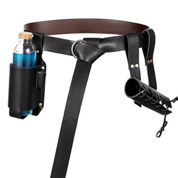 Medieval Knight Leather Belt Shawl Men Renaissance Half Shoulder Cape Scarf Buckle Bracers Retro Magic Cork Potion Bottle Sword Frog Accessories(Type1)