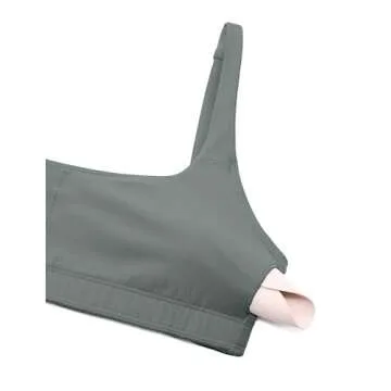 CRZ YOGA Butterluxe Spaghetti Strap Sports Bras for Women - Square Neck Yoga Wireless Low Coverage Padded Cami Crop Top Grey Sage Medium