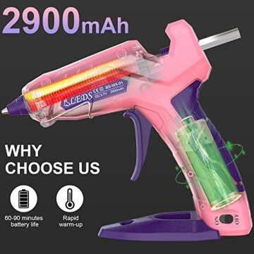 Cordless Glue Gun, BLEDS Rechargeable Fast Preheating Hot Glue Gun Kit with 2900 mAh Li-ion Battery ...