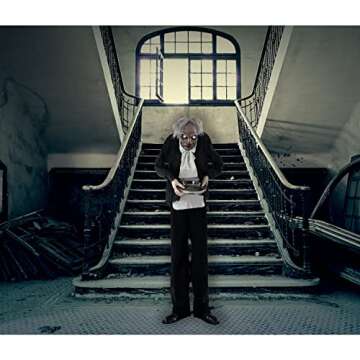 Haunted Hill Farm Life-Size Halloween Animatronic, Zombie Butler Holding Tray with Touch Activated M...