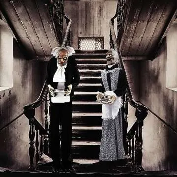 Haunted Hill Farm Life-Size Halloween Animatronic, Zombie Butler Holding Tray with Touch Activated Motion and Lights, Indoor or Covered Outdoor Halloween Decorations, Battery Operated Halloween Props
