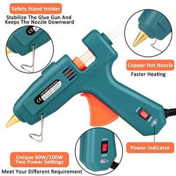 Hot Glue Gun, WEIO Full Size (Not Mini) 60/100W Dual Power Hot Melt Glue Heavy Duty High Temp Melt Glue Gun Kit with 15 Pcs Premium Glue Sticks for Arts, Craft Projects &Sealing Finger Cap
