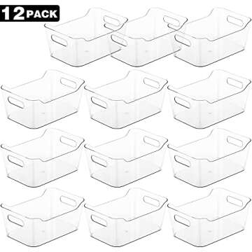 Tiawudi 12 Pack Plastic Storage Bins, Multi-Use Organizer Bins, Pantry Organizer, Clear Storage Cont...