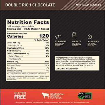 Optimum Nutrition Gold Standard 100% Whey Protein Powder, Double Rich Chocolate, 10 Pound (Packaging May Vary)
