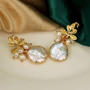 Zqhhyy 18K Gold Baroque Pearl Drop Earrings for Women