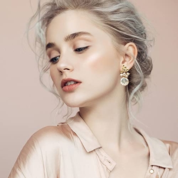 Zqhhyy 18K Gold Baroque Pearl Drop Earrings for Women