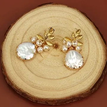 Zqhhyy 18K Gold Baroque Pearl Drop Earrings for Women