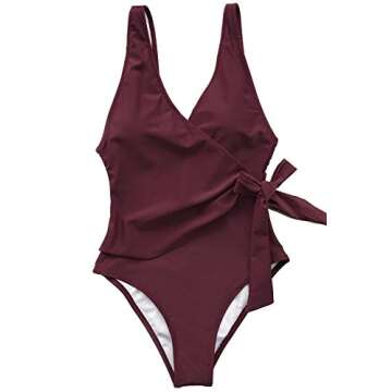 CUPSHE Women's Wrap One Piece Swimsuit self Tie Tummy Control High Cut Bathing Suit, M