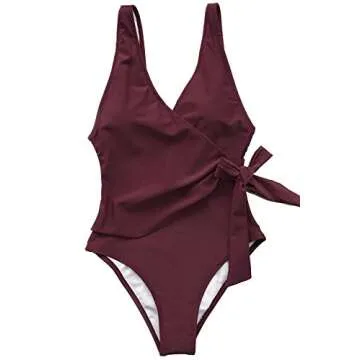 CUPSHE Women's Wrap One Piece Swimsuit self Tie Tummy Control High Cut Bathing Suit, M