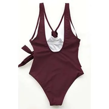 CUPSHE Women's Wrap One Piece Swimsuit self Tie Tummy Control High Cut Bathing Suit, M
