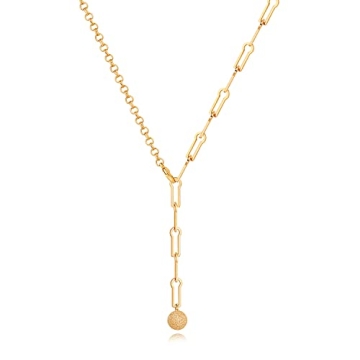 Aobei Pearl 18K Gold Paperclip Chain Link Y-Shaped Necklace with Matte Ball Pendant