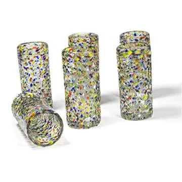 Mexican Hand Blown Glass Confetti Shots Tequila - Original Artisan (Set of 6)