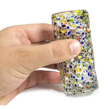 Mexican Hand Blown Glass Confetti Shots Tequila - Original Artisan (Set of 6)