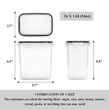 Wildone Airtight Food Storage Containers, Cereal & Dry Food Storage Container Set of 16 [1.6L /1.5qt] for Sugar, Flour and Baking Supplies, Leak-proof & BPA Free, with 20 Labels & 1 Marker