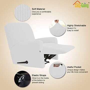 Easy-Going Recliner Stretch Sofa Slipcover Sofa Cover 4-Pieces Furniture Protector Couch Soft with Elastic Bottom Spandex Jacquard Fabric Small Checks(Recliner,Snow White,Large)