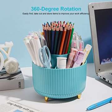 Lolocor 360 Degree Rotation Pen Holder, 5 Slots Office Desk Pen Organizer Multi-Functional Pencil Cu...