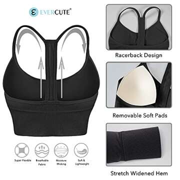 Evercute Racerback Sports Bras Padded Y Racer Back Cropped Bras for Yoga Workout Fitness Low Impact