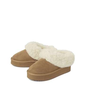 The Children's Place,Girls Indoor/Outdoor Comfy Slip On Platform Shoes, Faux Fur Lined,Tan,Big Kid,1