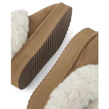 The Children's Place,Girls Indoor/Outdoor Comfy Slip On Platform Shoes, Faux Fur Lined,Tan,Big Kid,1