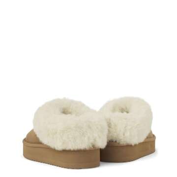 The Children's Place,Girls Indoor/Outdoor Comfy Slip On Platform Shoes, Faux Fur Lined,Tan,Big Kid,1