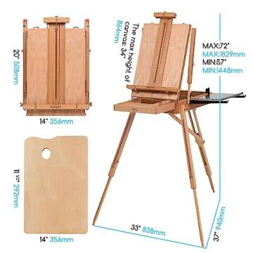 MEEDEN French Easel, Large Sketchbox Easel - Foldable Portable Beechwood Field Art Easel with Drawer...