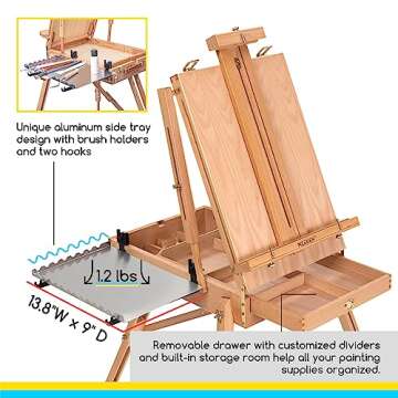 MEEDEN French Easel, Large Sketchbox Easel - Foldable Portable Beechwood Field Art Easel with Drawer, Palette & Metal Tray for Professionals, Artists & Hobbyists Painting on the Go, Hold Canvas to 34"