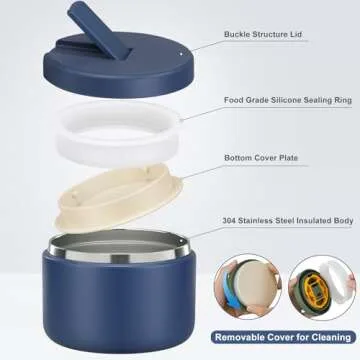 LOHASOK 12oz Kids Soup Thermo for Hot Food Insulated Vacuum Food Jar with Buckle Lid, Stainless Steel Wide Mouth Leak Proof Lunch Container for School Travel-Blue