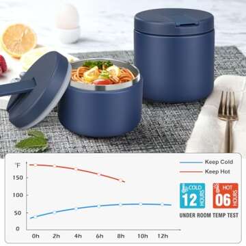LOHASOK 12oz Kids Soup Thermo for Hot Food Insulated Vacuum Food Jar with Buckle Lid, Stainless Steel Wide Mouth Leak Proof Lunch Container for School Travel-Blue