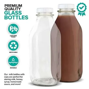 Eco-Friendly Glass Milk Bottle with Lid 32 Oz
