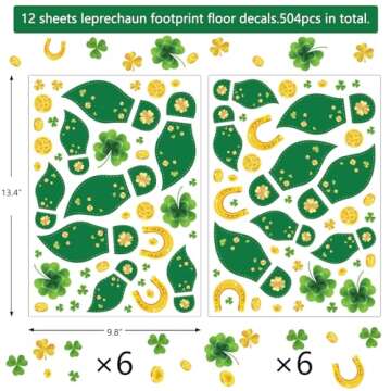 jollylife 504PCS St. Patrick's Day Decorations Leprechaun Footprints Floor Decals - Shamrock Gold Coin Party Decorations Stickers