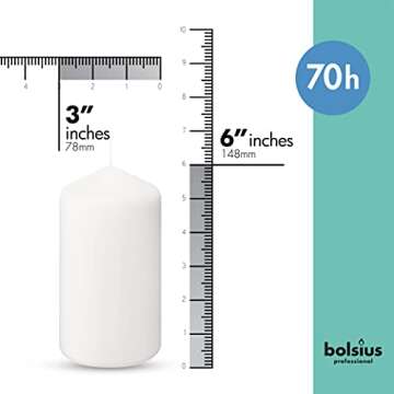 BOLSIUS 6 White Pillar Candles Bulk - 3x6 Inches Candle Set - 70+ Hours Clean Burning - No Palm Oil - 0% Animal Fat - Premium European Quality - Unscented Dripless Wedding Pillars
