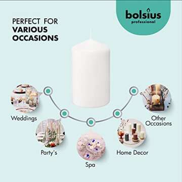 BOLSIUS 6 White Pillar Candles Bulk - 3x6 Inches Candle Set - 70+ Hours Clean Burning - No Palm Oil - 0% Animal Fat - Premium European Quality - Unscented Dripless Wedding Pillars