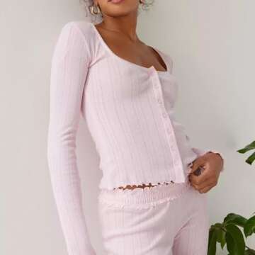 DSORVICD Women Y2k 2 Piece Outfit Fashion Round Neck Long Sleeve Crop Top Low Waist Slim Fit Shorts Set Trendy Two Piece Suit