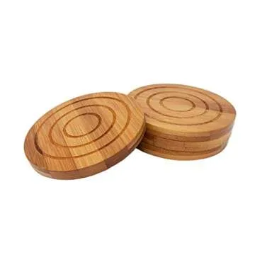 Full-Bundle Cheese Board and Food Serving Set, 13.4 Inches x13.4 Inches Bamboo Charcuterie Board with 4 Wine Coasters, 3 Ceramic Bowls, and Cutlery Set Included