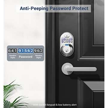 Veise Fingerprint Door Lock, Keyless Entry Keypad Deadbolt, Anti Peeping Password, Auto Lock, Easy Install, Satin Nickel