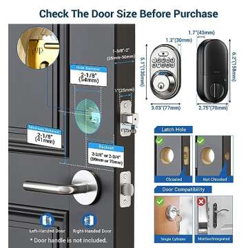Veise Fingerprint Door Lock, Keyless Entry Keypad Deadbolt, Anti Peeping Password, Auto Lock, Easy Install, Satin Nickel