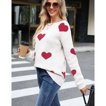 Drvitor Women’s Pullover Sweaters Long Sleeve Crewneck Casual Pullover Cute Heart Pattern Knitted ...