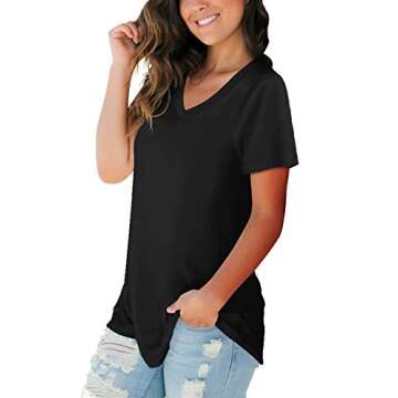 Womens Tops V Neck Short Sleeve Summer Tee Shirts Tops Tunic Tunic Black M