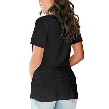 Womens Tops V Neck Short Sleeve Summer Tee Shirts Tops Tunic Tunic Black M